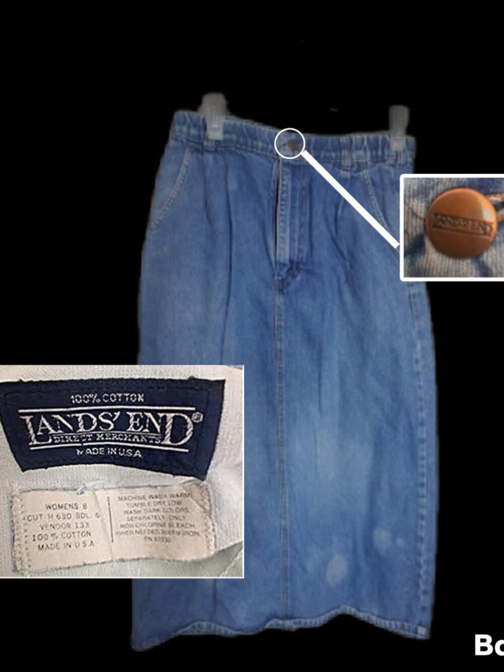 Vintage 90s Lands End Denim Midi Skirt Made in USA High Waist Pleated Size 8